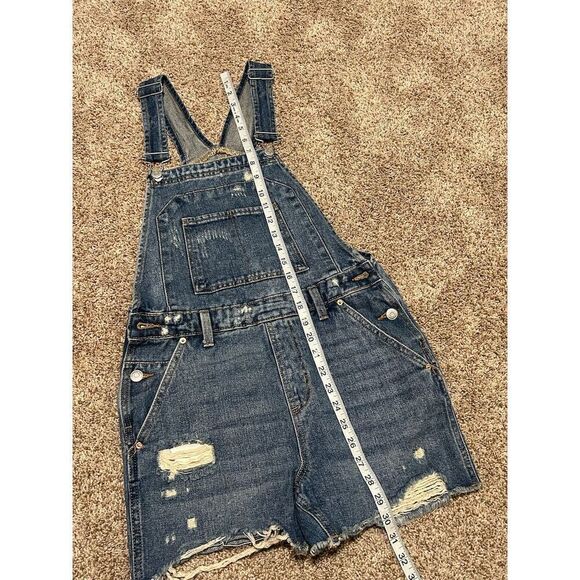 Wild Fable Women's Denim Frayed Overall Shorts Blue Size XS Standard Casual - Picture 7 of 7